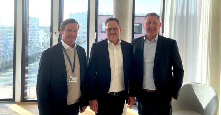 Left to right: Thomas Kroyer, Head of Road Logistics Europe at Kuehne+Nagel; Philipp Lohmöller, member of the executive board of Lohmöller Holding AG; Sven Bauer, Road Logistics Director Kuehne+Nagel Germany. Image: Kuehne+Nagel.