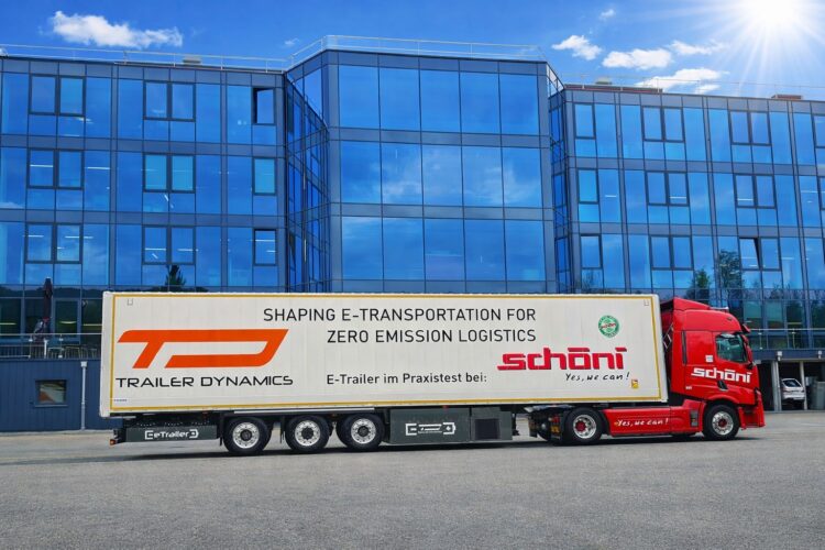 The E-Trailer is undergoing a pilot test from Switzerland to Italy. Image: Schöni Transport.
