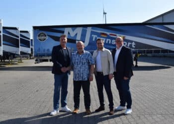 Schmitz Cargobull Head of Sales Region Borken, Matthias Robert; MJ Transport founder, Thomas Sadowski; MJ Transport Managing Director, Maximilian Jos Sadowski; and Schmitz Cargobull Finance Regional Business Manager, Hermann Bone. Image: Schmitz Cargobull.